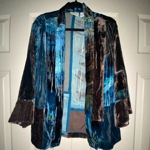 Chico's Velvet Watercolor Burnout Jacket Teal 2